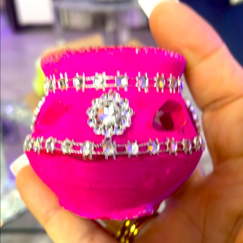 SOLD OUT!!!!    Pink and Silver tiny pottery candle with added bling !! Set if 2